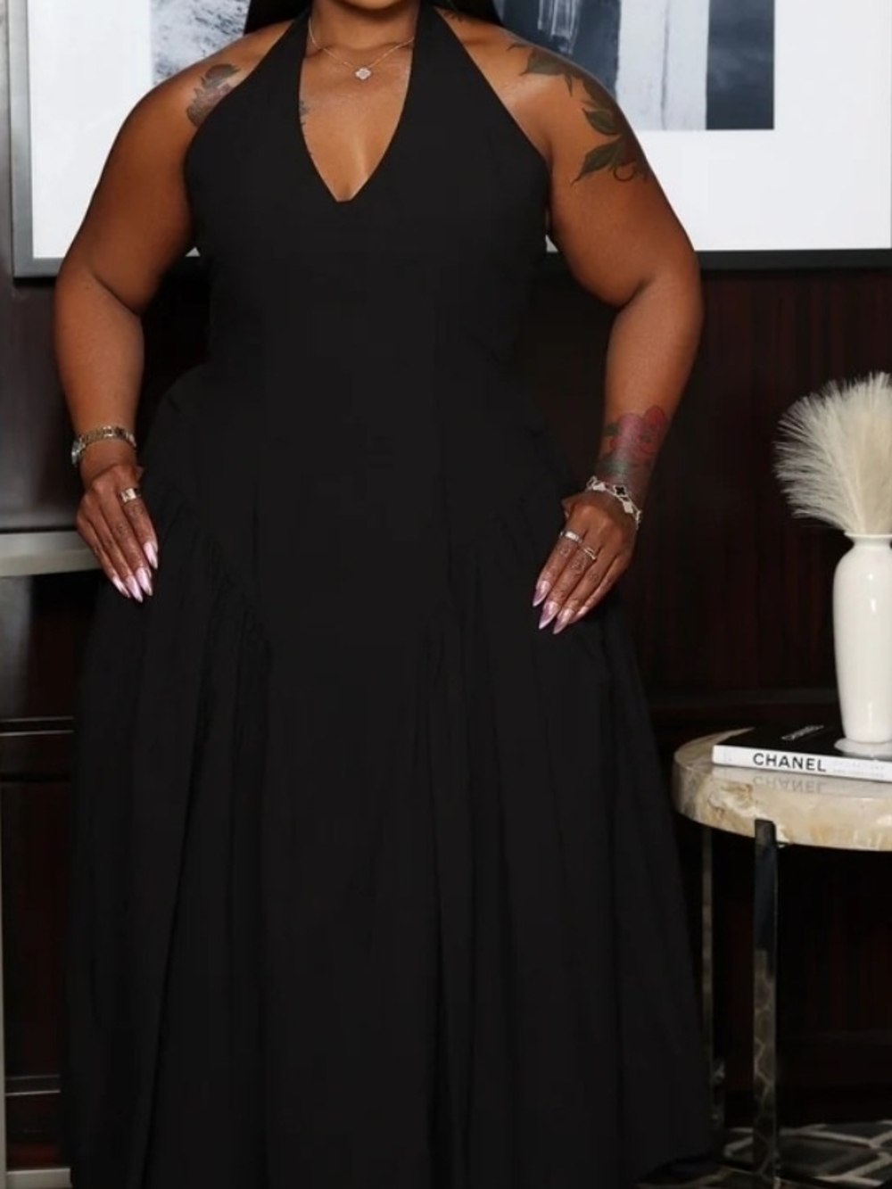 Black Halter Maxi Dress - Women's Elegant Evening Dress